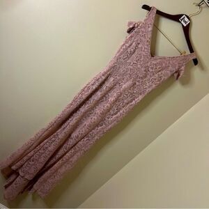 Alexa B Nites Pale Blush Pink Embellished Lace Formal Floor Length Evening Gown